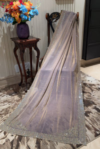 Shimmer Saree with All-Over Sparkle, Heavy Sequin Handwork Scallop Border