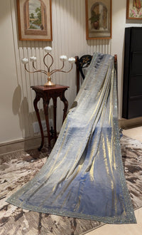 Metallic Shimmer Saree with Embellished Beadwork Border, Glossy Finish