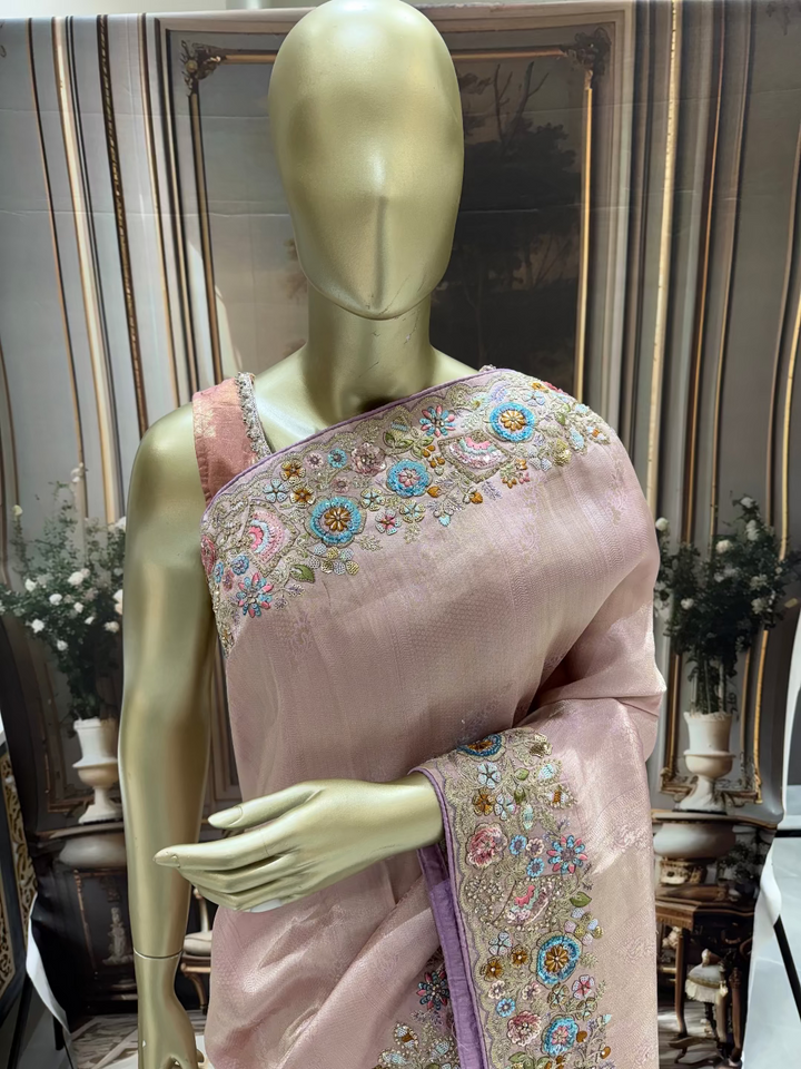 Baby Pink Embroidered Saree