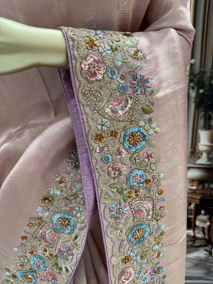 Baby Pink Embroidered Saree