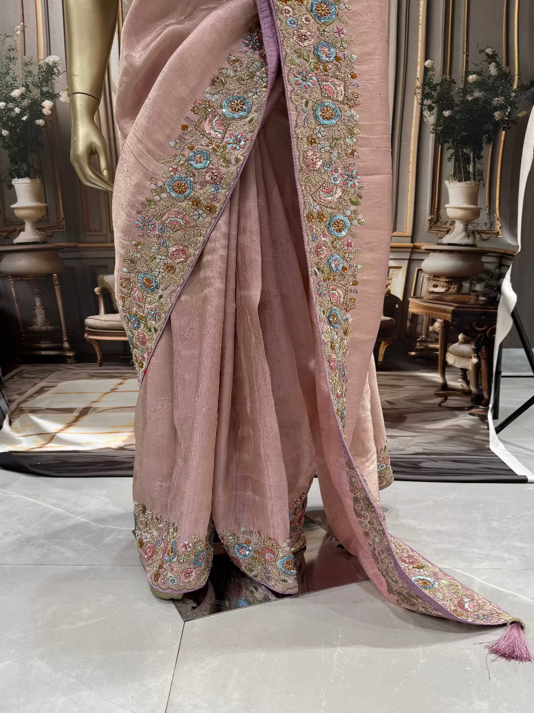 Baby Pink Embroidered Saree