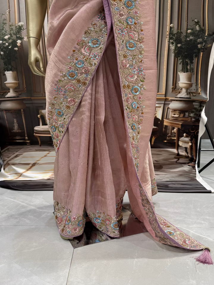 Baby Pink Embroidered Saree