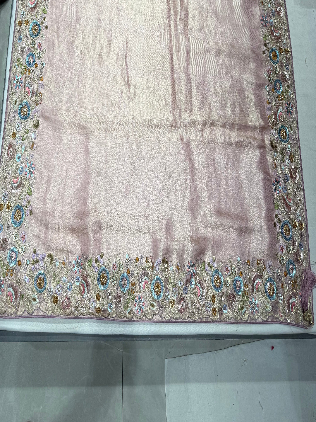 Baby Pink Embroidered Saree