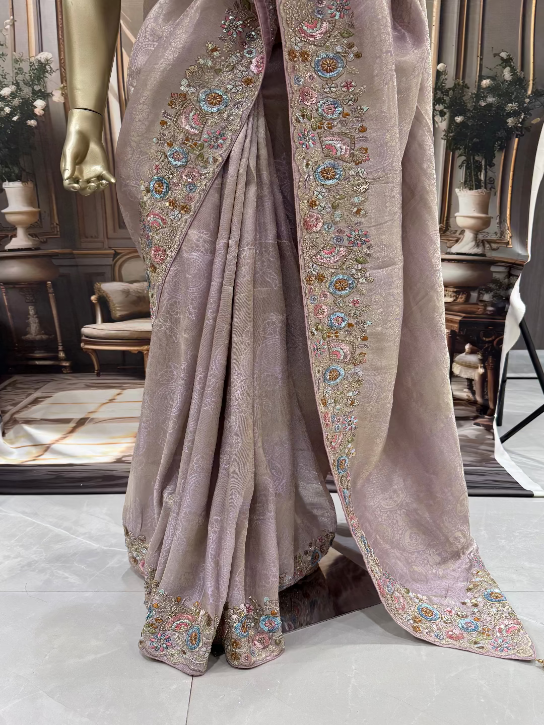 Blush Pink Embroidered Saree