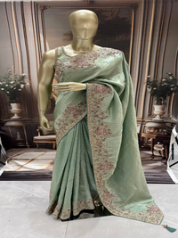 Mint Green Embroidered Saree
