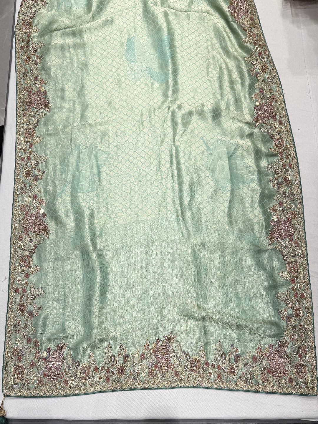 Mint Green Embroidered Saree