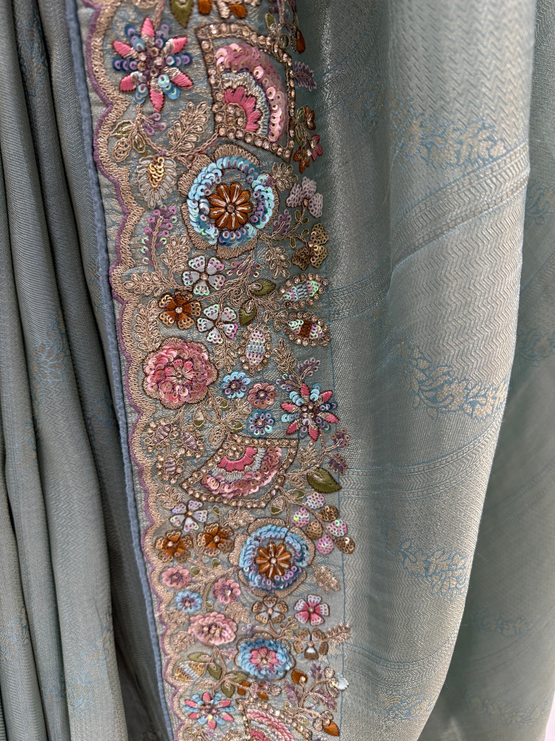 Aqua Blue Embroidered Saree