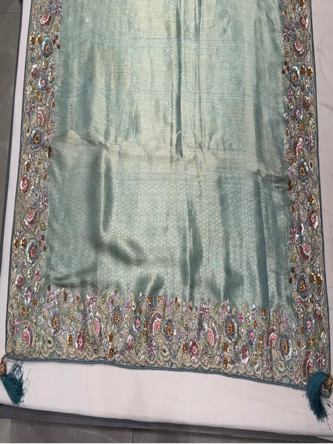 Aqua Blue Embroidered Saree