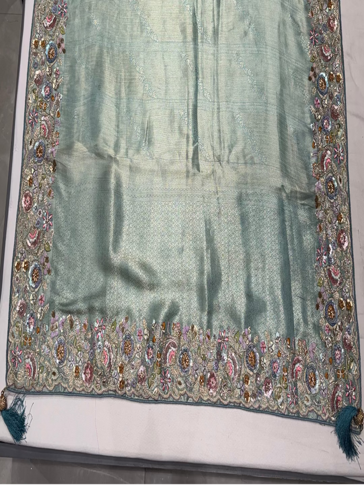 Aqua Blue Embroidered Saree