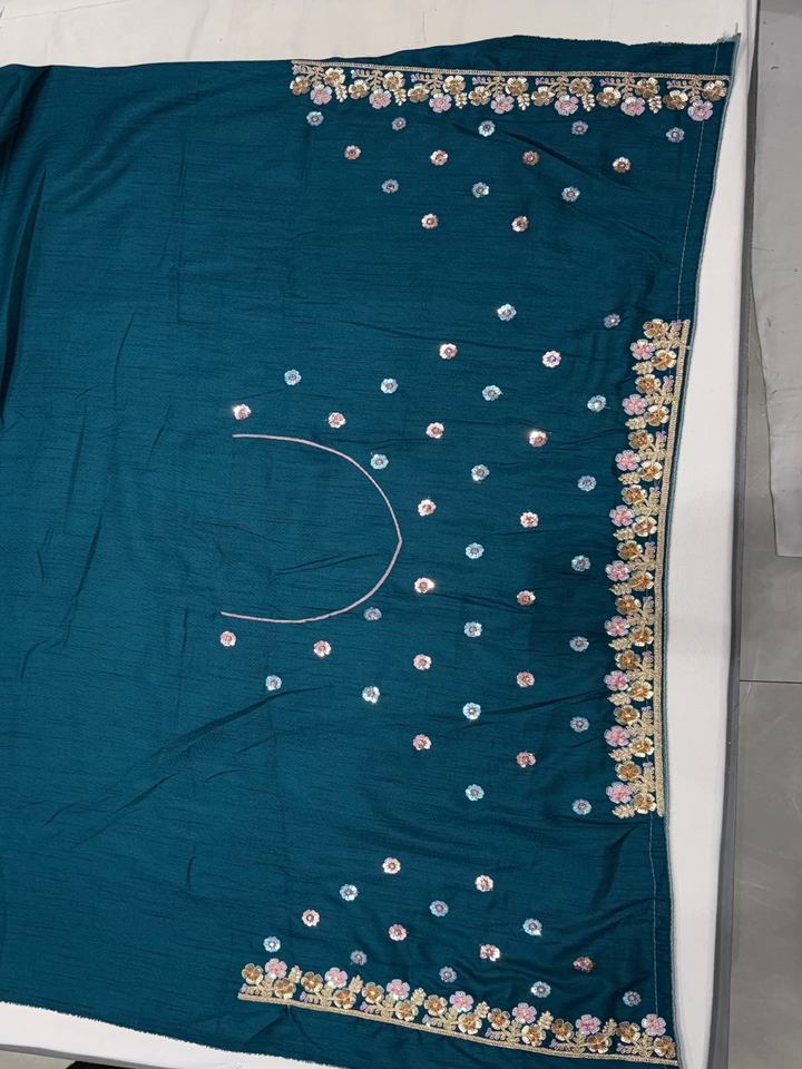 Aqua Blue Embroidered Saree