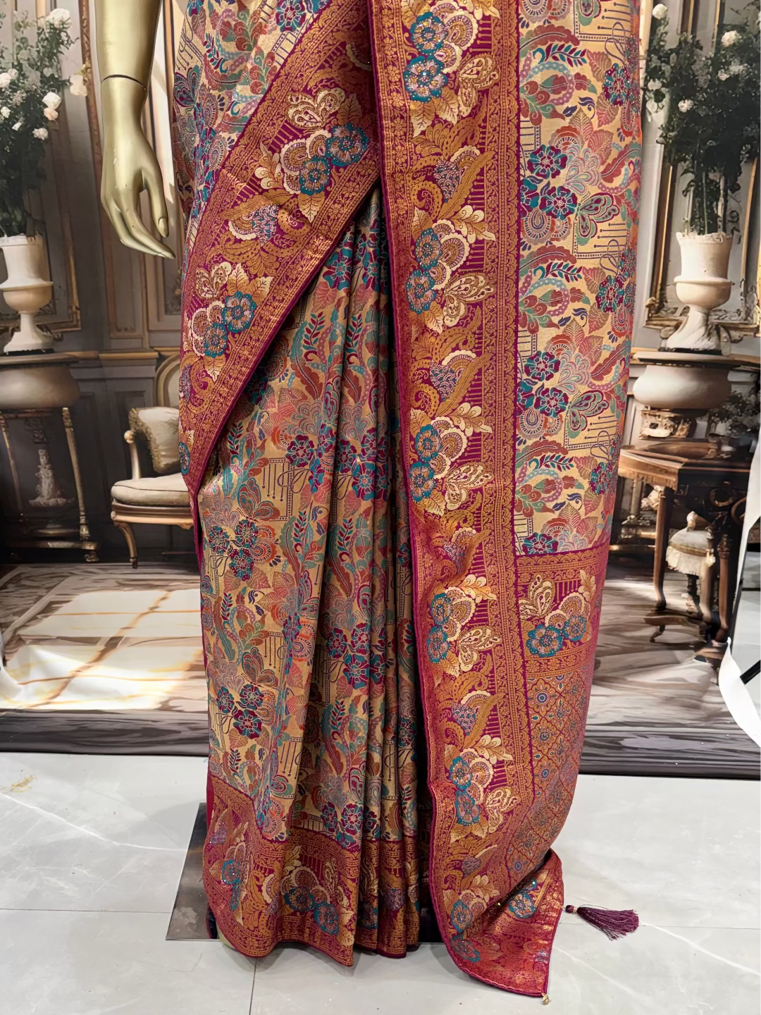 Wine Banarasi Saree