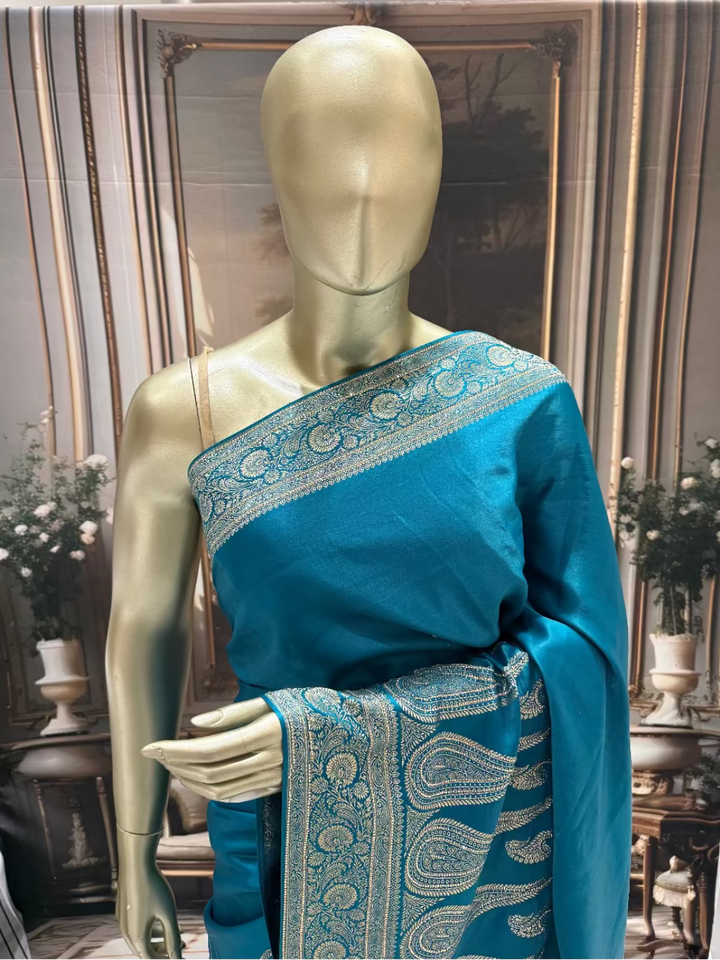 Teal Blue Banarasi Saree