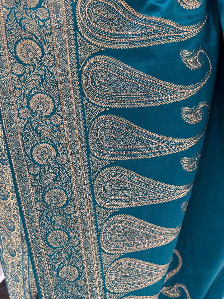 Teal Blue Banarasi Saree