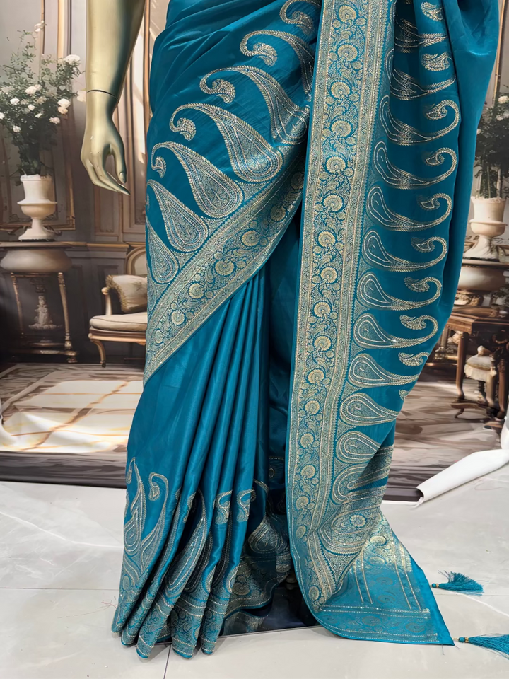 Teal Blue Banarasi Saree
