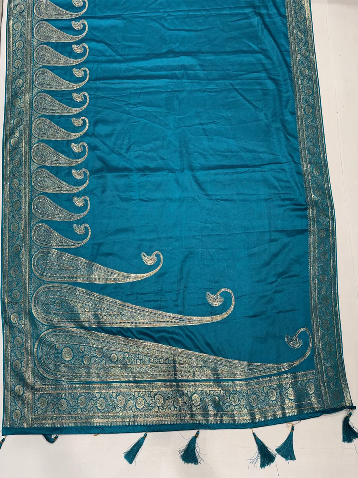 Teal Blue Banarasi Saree