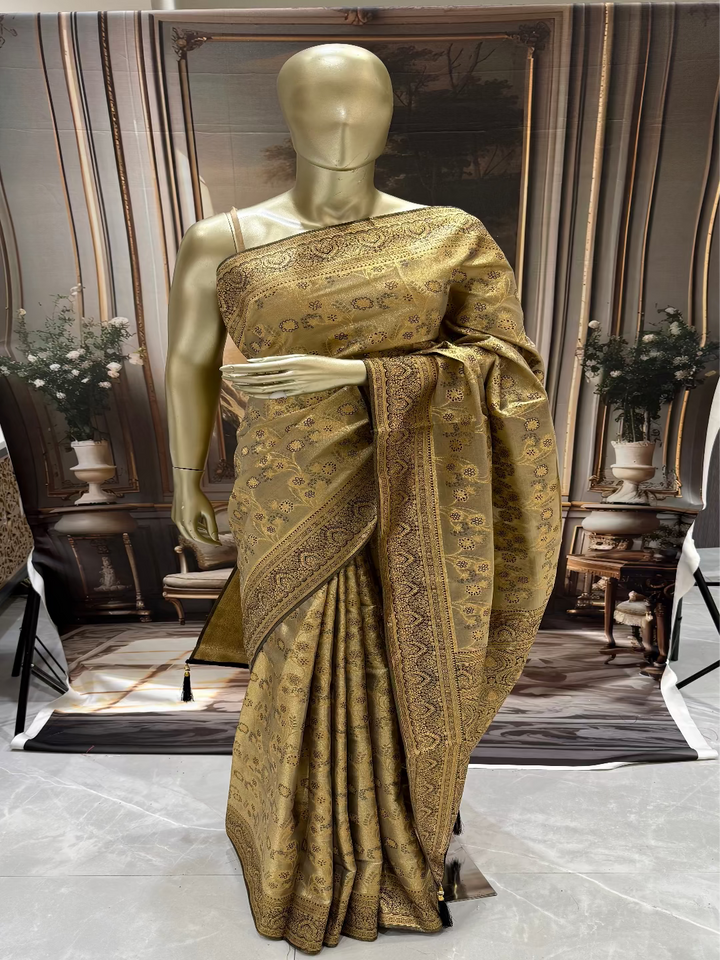 Antique Gold Banarasi Silk Saree