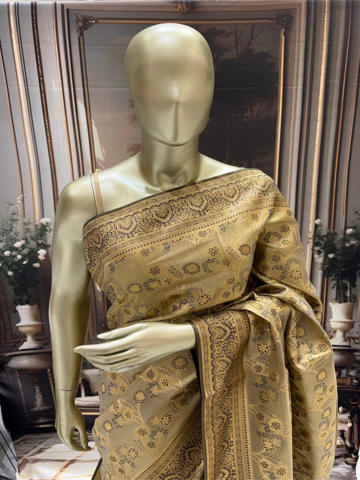 Antique Gold Banarasi Silk Saree