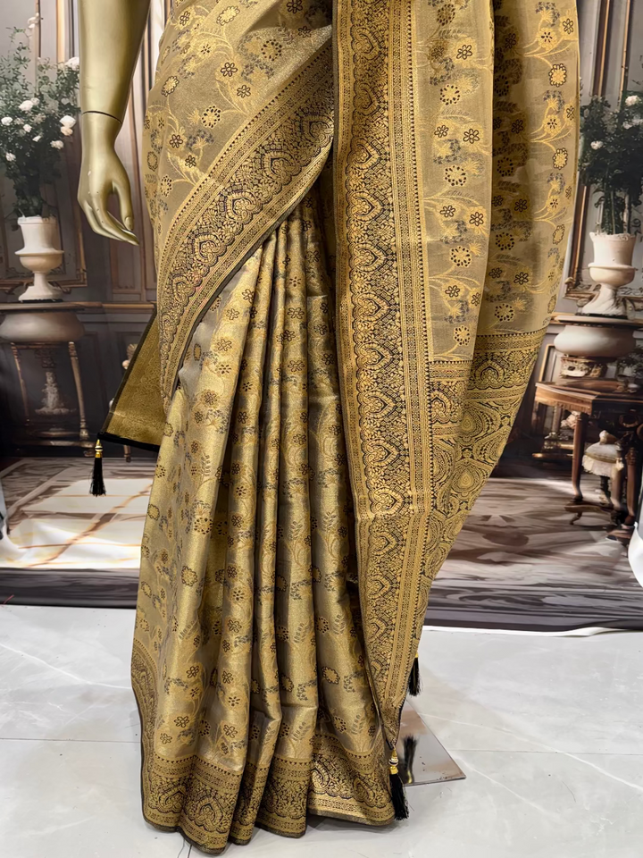 Antique Gold Banarasi Silk Saree
