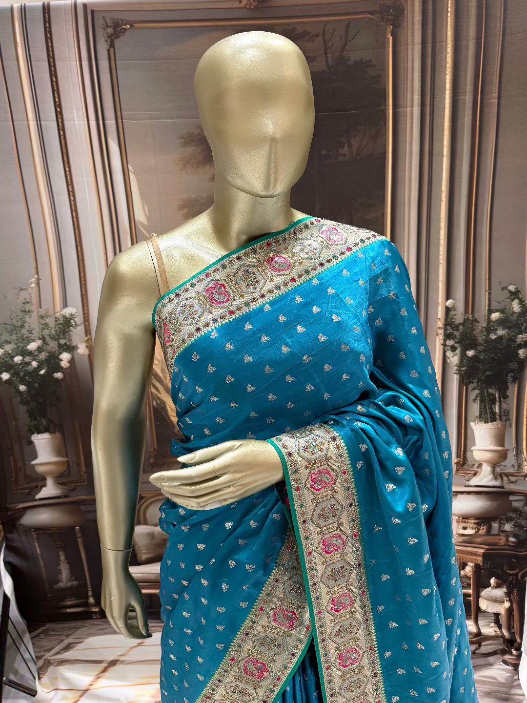 Teal Blue Silk Saree
