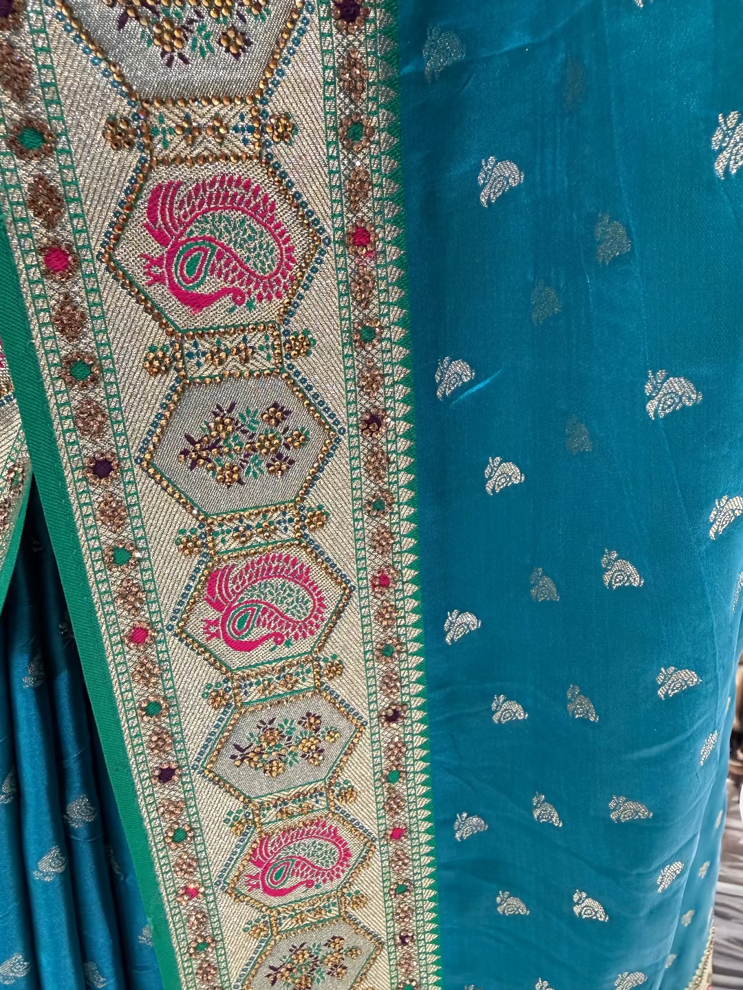 Teal Blue Silk Saree