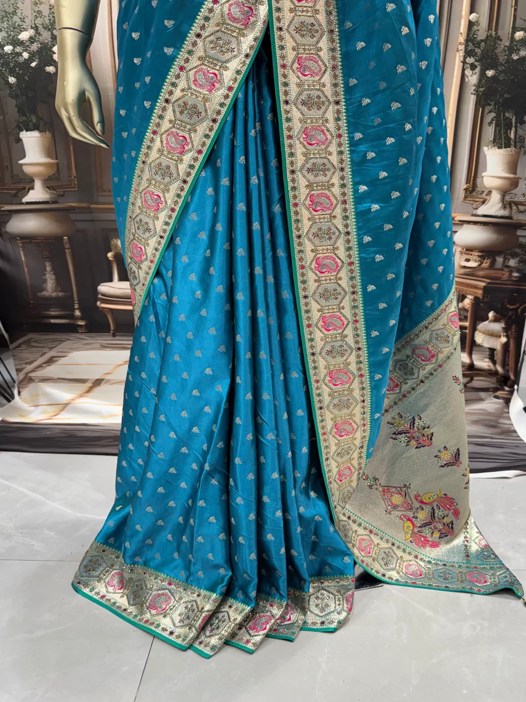 Teal Blue Silk Saree