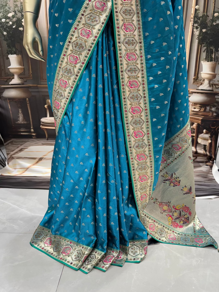 Teal Blue Silk Saree