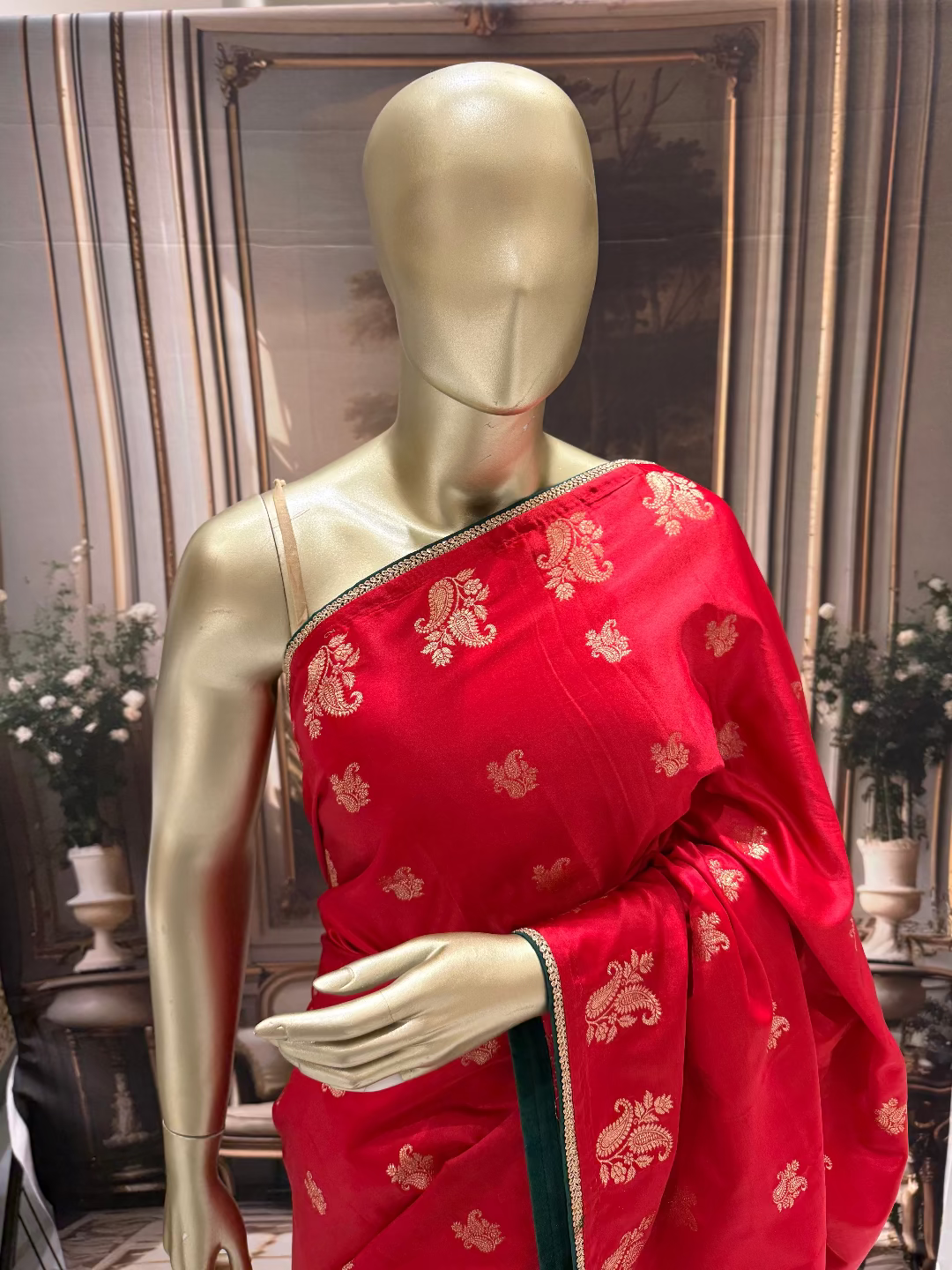 Red Banarasi Paisley Saree