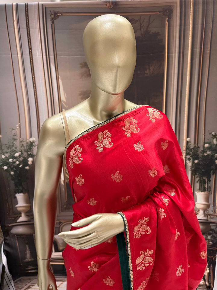 Red Banarasi Paisley Saree