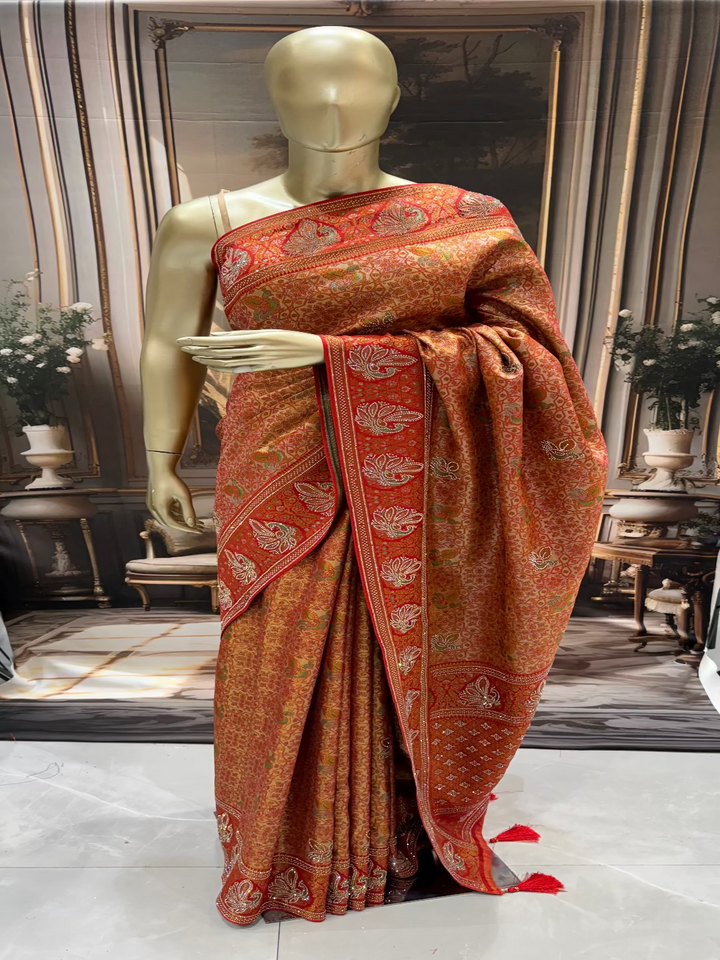 Rust Orange Banarasi Saree