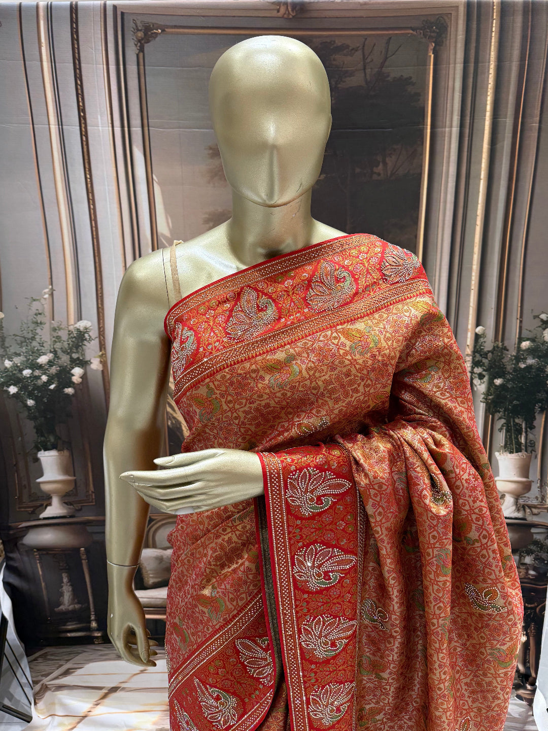 Rust Orange Banarasi Saree
