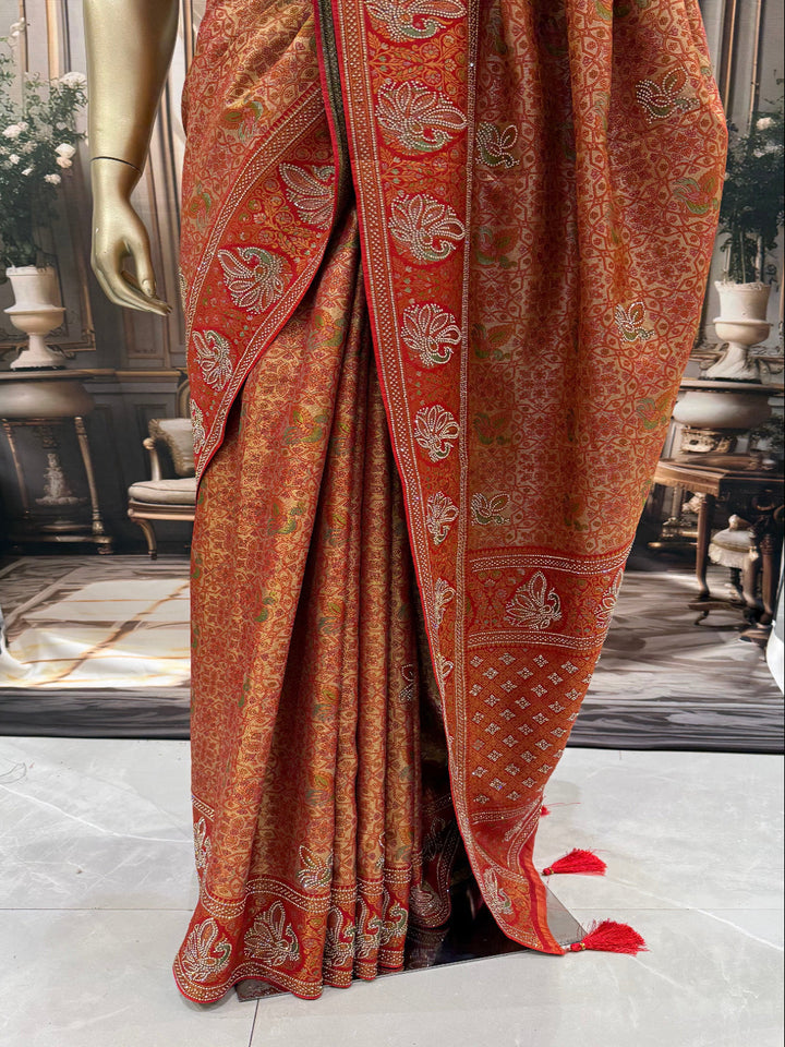 Rust Orange Banarasi Saree