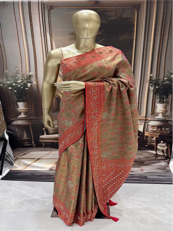 Olive Green Banarasi Saree