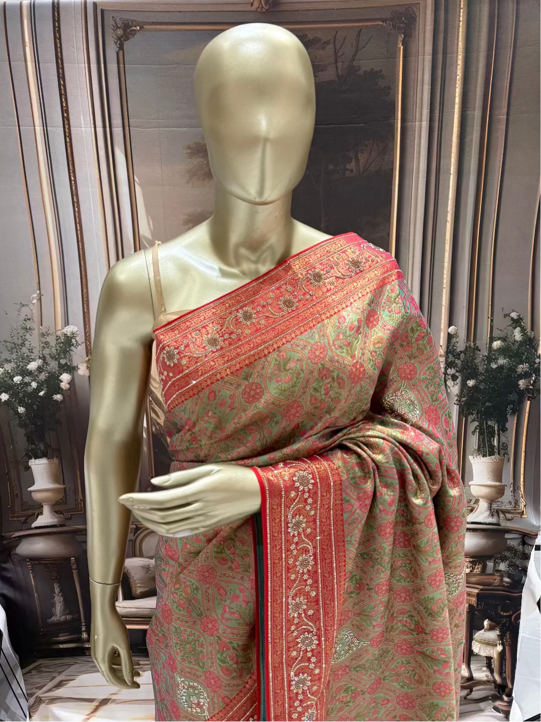 Olive Green Banarasi Saree