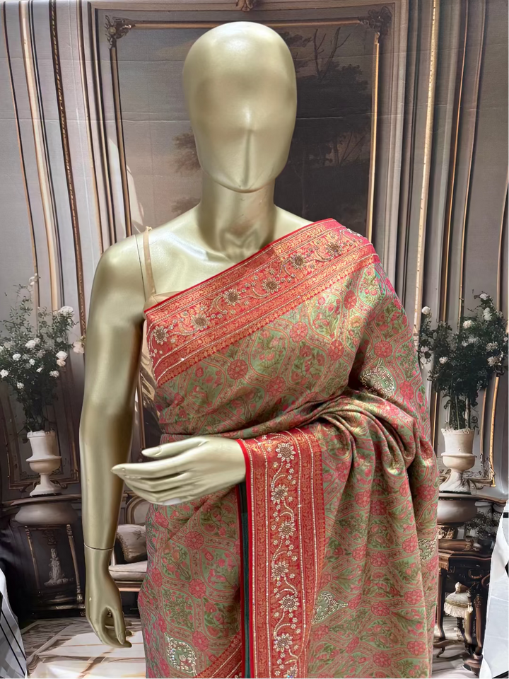 Olive Green Banarasi Saree