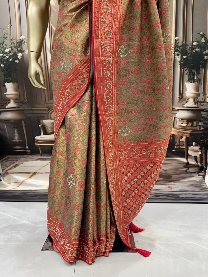 Olive Green Banarasi Saree