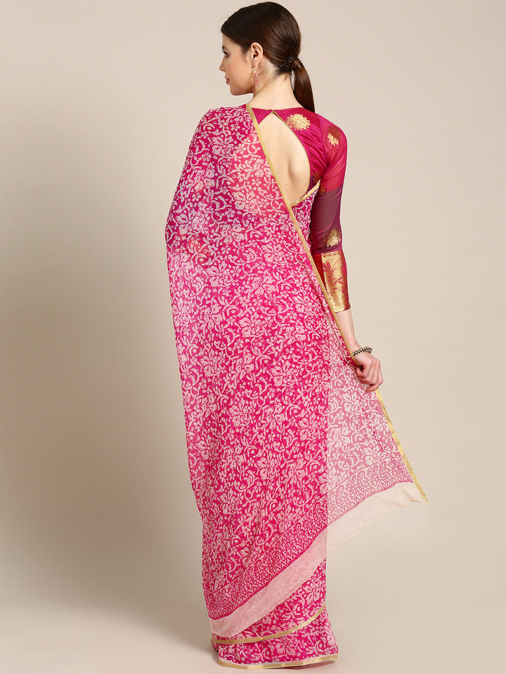 Summer Chiffon Saree with Zari Border and Floral Print