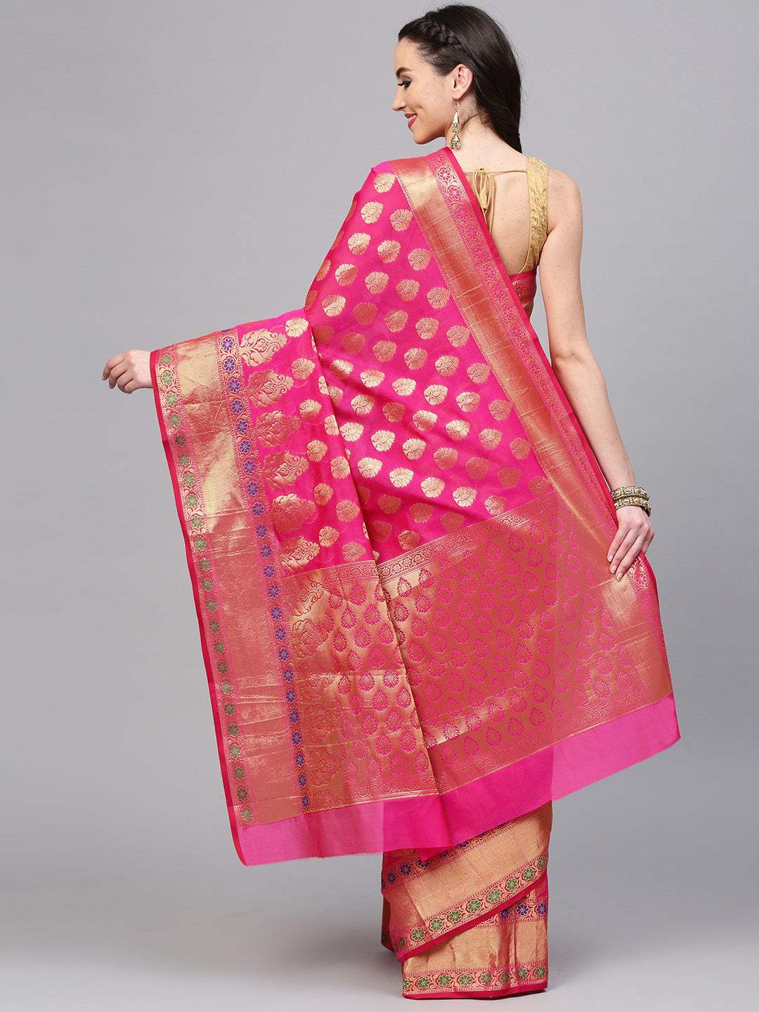 Chanderi Silk Banarasi Saree with Handloom Floral Motifs