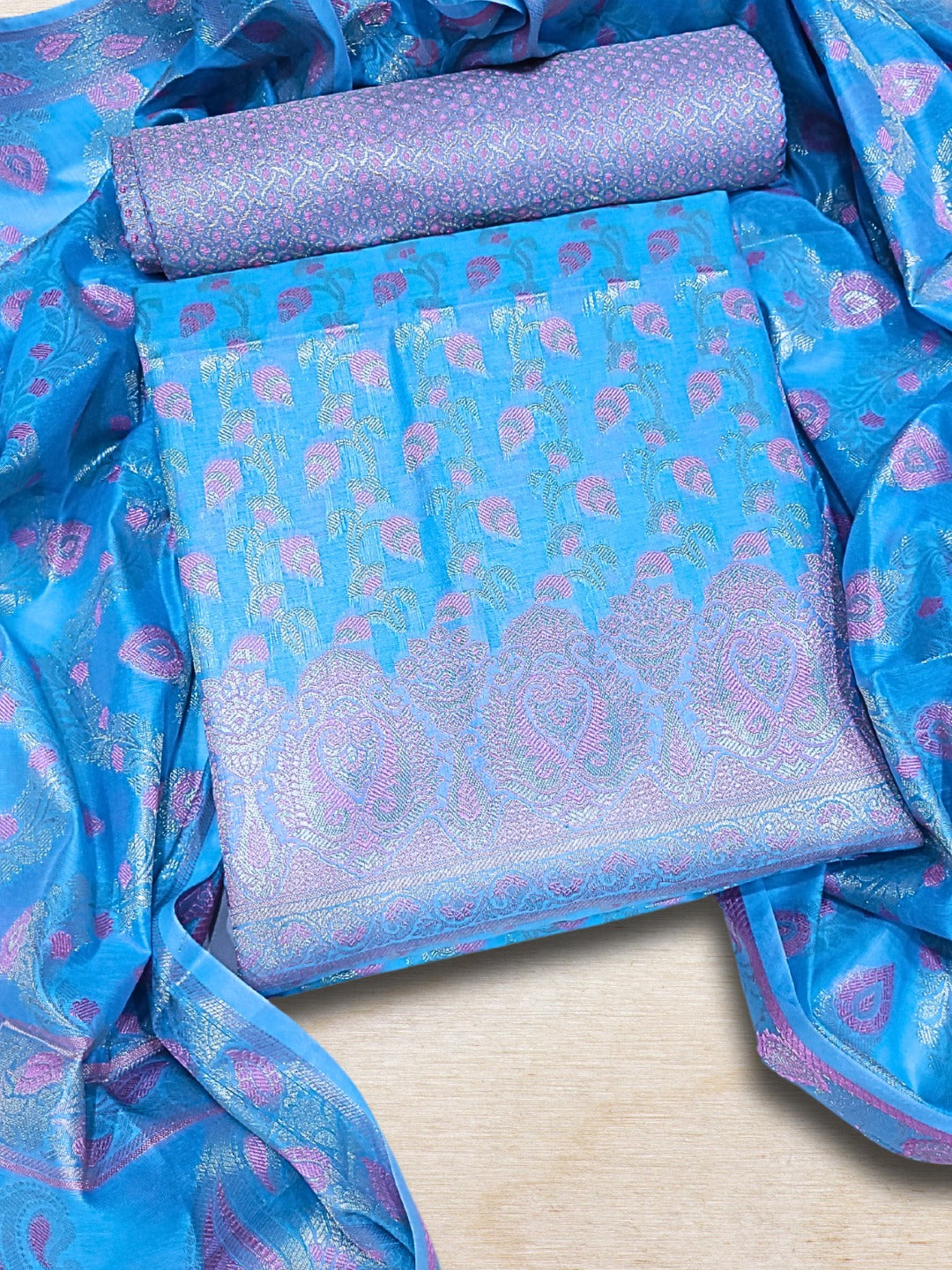 Chhabra 555 Meenakari Banarasi Handloom Suit Dupatta with Tropical Vines pattern & Brocade Salwar