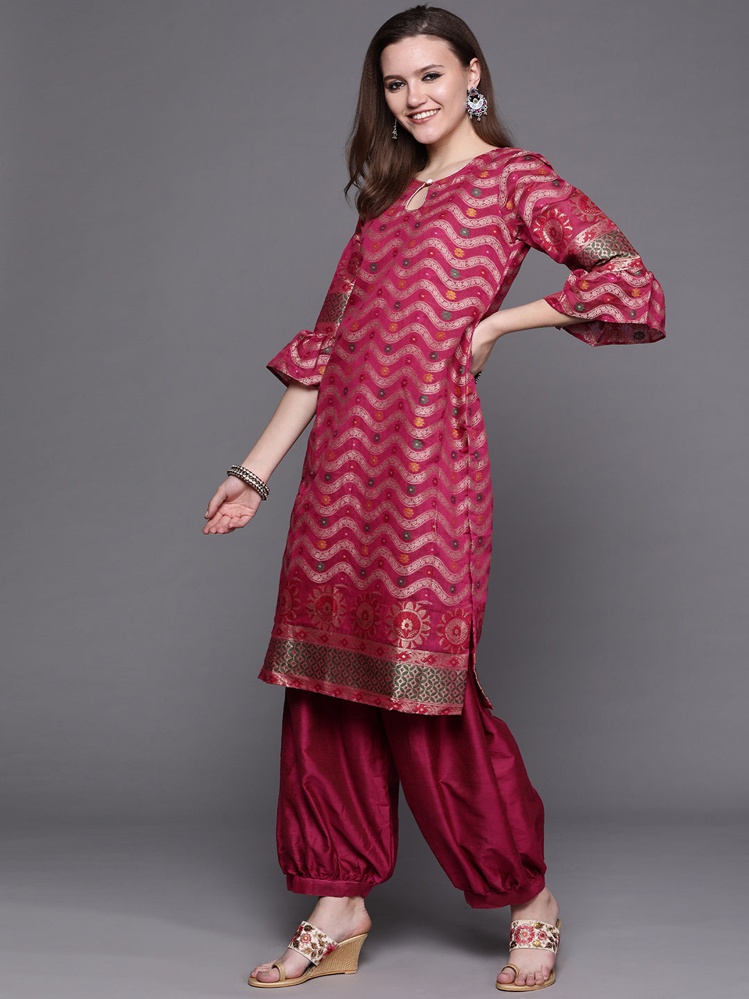 Handloom Resham Woven Suit Set with Jhalar Dupatta