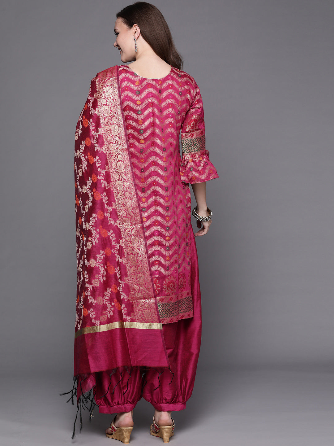 Handloom Resham Woven Suit Set with Jhalar Dupatta
