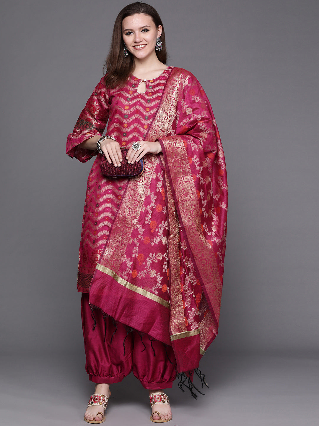 Handloom Resham Woven Suit Set with Jhalar Dupatta
