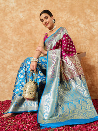 Chhabra 555 Burgundy Banarasi Pure Silk Traditional Saree & Contrast Patli Ethnic Paisley Border