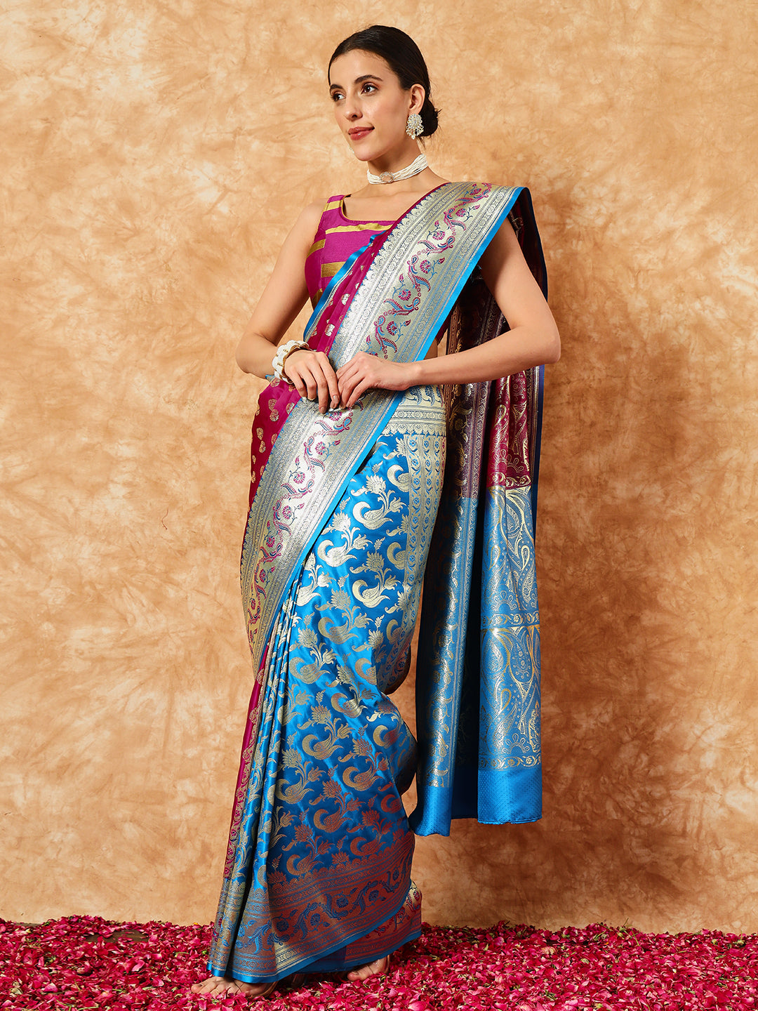 Burgundy Banarasi Pure Silk Traditional Saree & Contrast Border