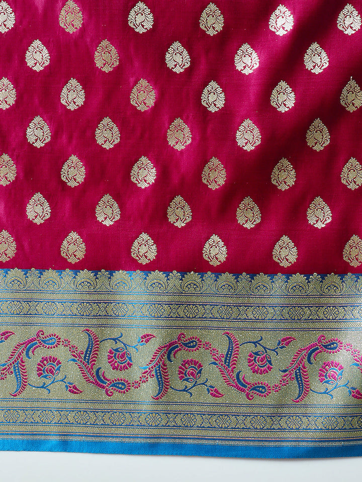 Burgundy Banarasi Pure Silk Traditional Saree & Contrast Border