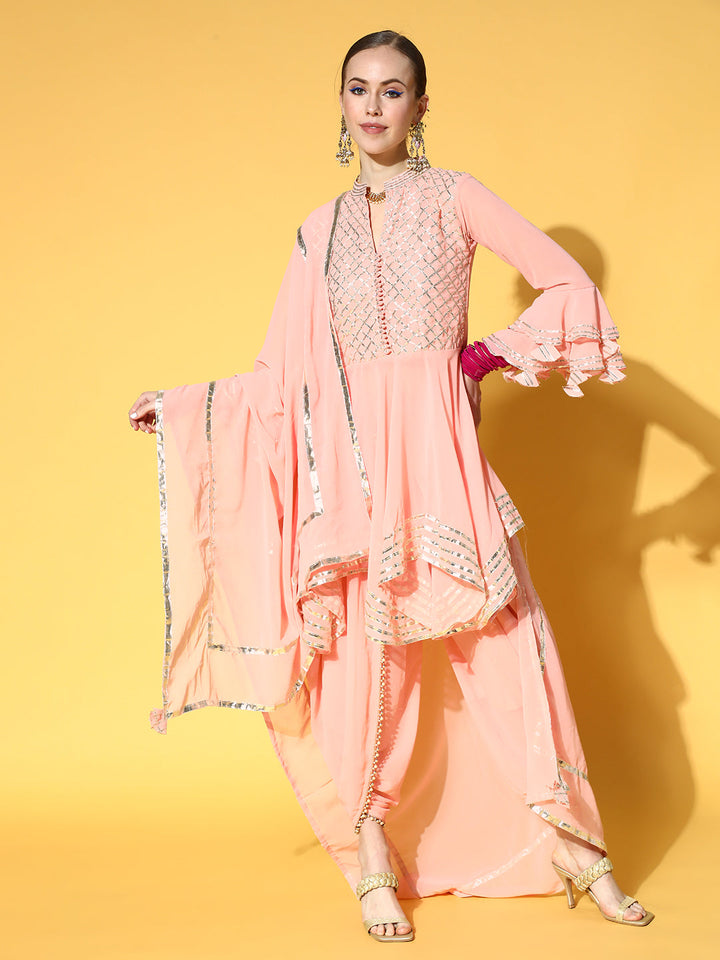 Gota Patti Embellished Peplum Kurta With Harem Pants