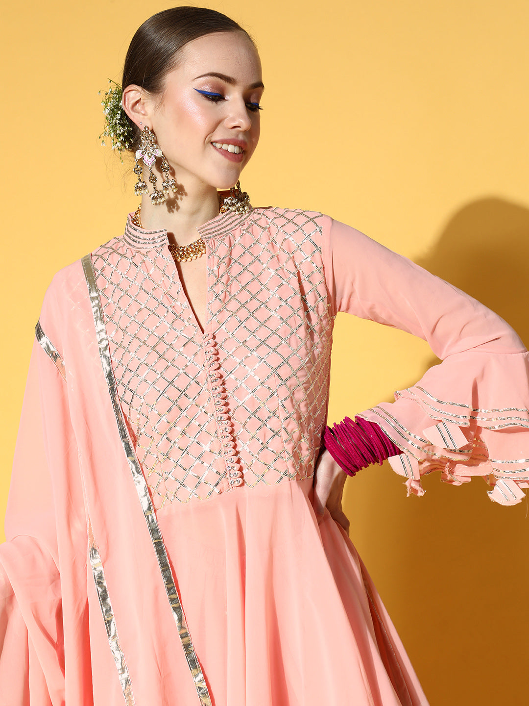 Gota Patti Embellished Peplum Kurta With Harem Pants