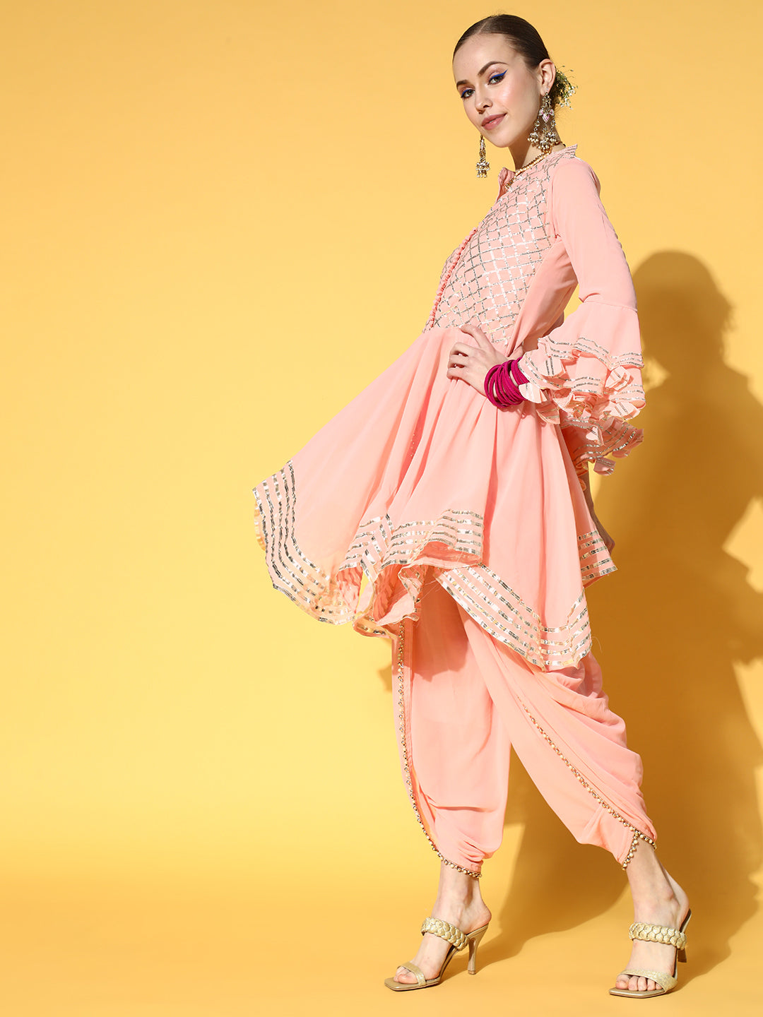 Gota Patti Embellished Peplum Kurta With Harem Pants