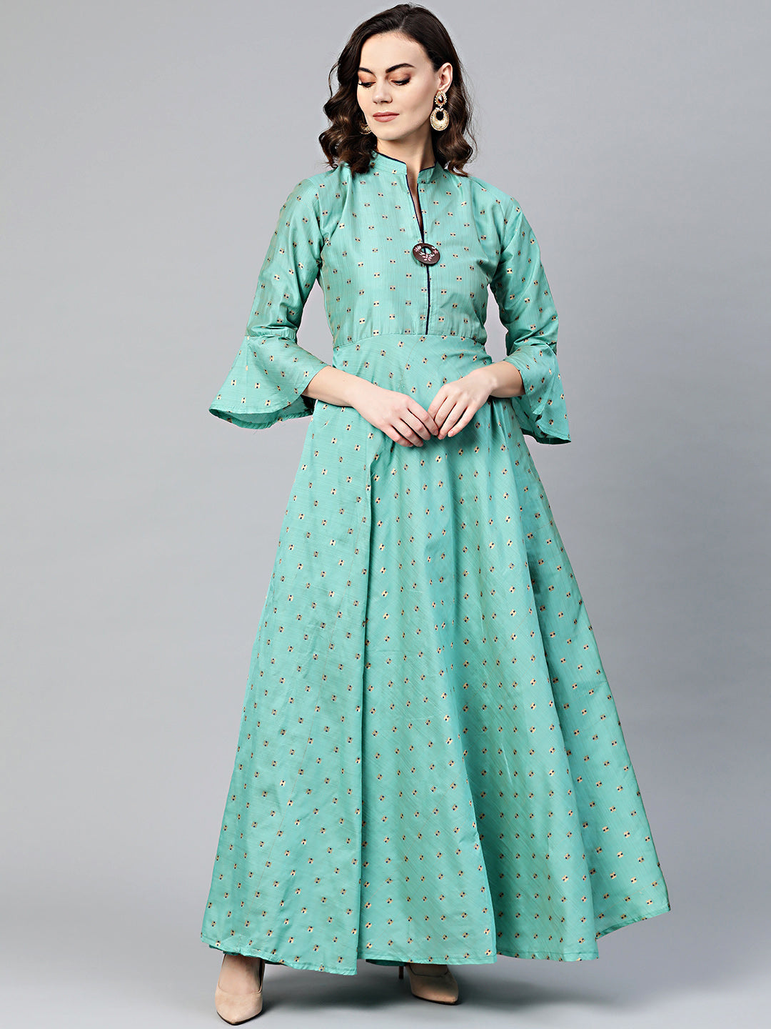 Anarkali Printed Kurta Dress with Bell Sleeves