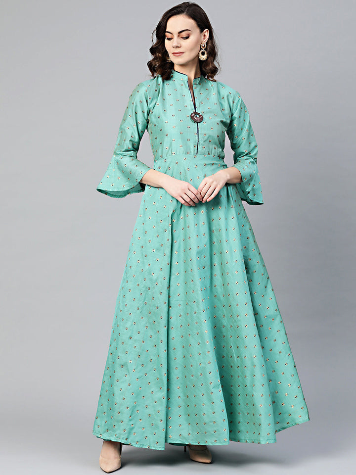 Anarkali Printed Kurta Dress with Bell Sleeves