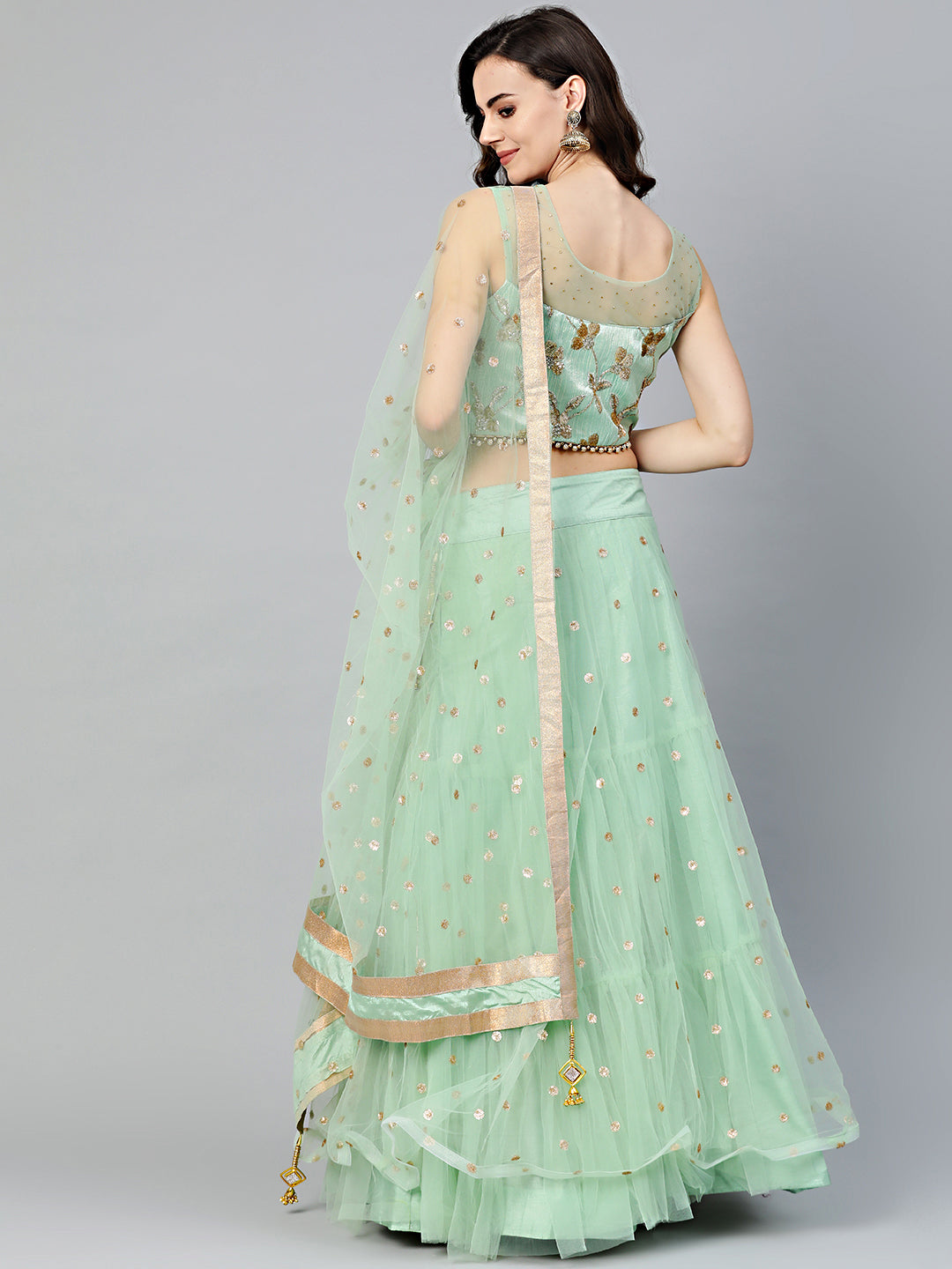 Sequinned Crop Top Lehenga Set with Embroidered dupatta